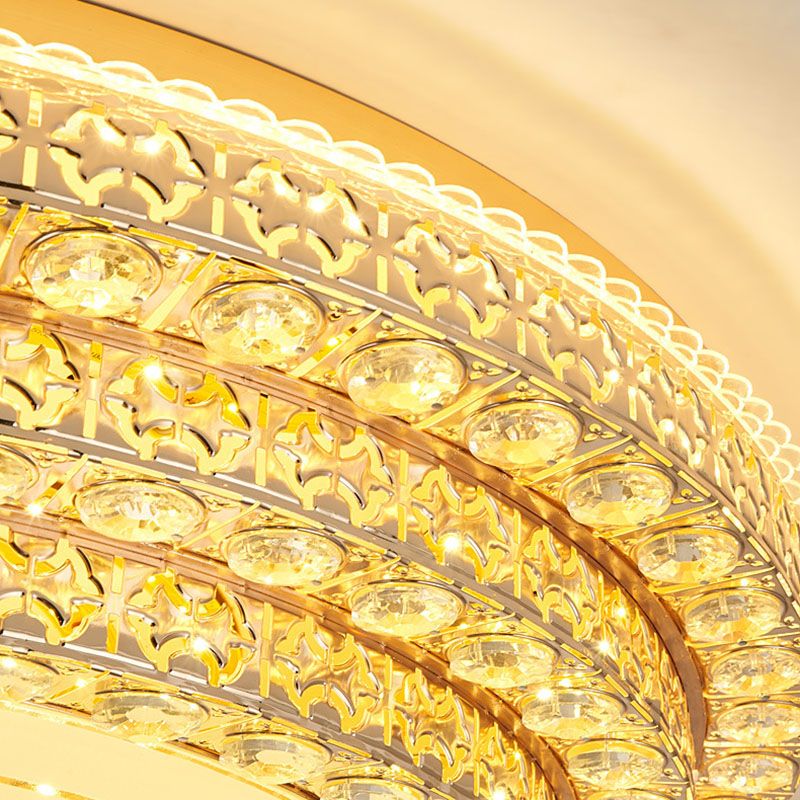 Modern Fashionable Circular LED Ceiling Light Crystal Indoor Flush Mount with Glass Shade