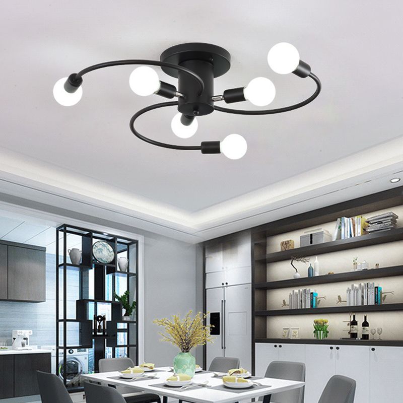 Sputnik Semi Flush Light Fixtures Exposed Bulb Metal Ceiling Lamp for Bedroom