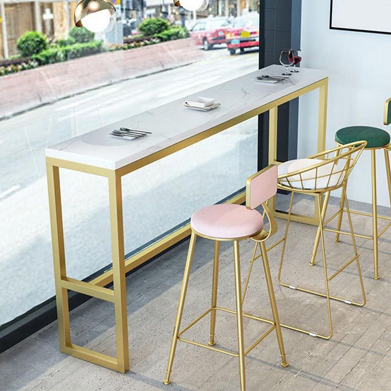 Modern Bar-height Table White Stone Top Fixed Pub Table for Patio