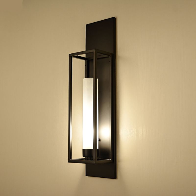 Black Rectangular Wall Lampy Modernisme Style 1 Éclairage d'applications en métal de bulbe avec nuance en verre cylindrique