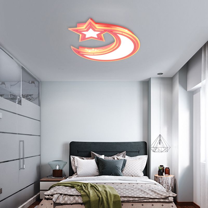 Crescent and Star Flush Ceiling Light Cartoon Acrylic LED Ceiling Lamp for Girls Boys Bedroom