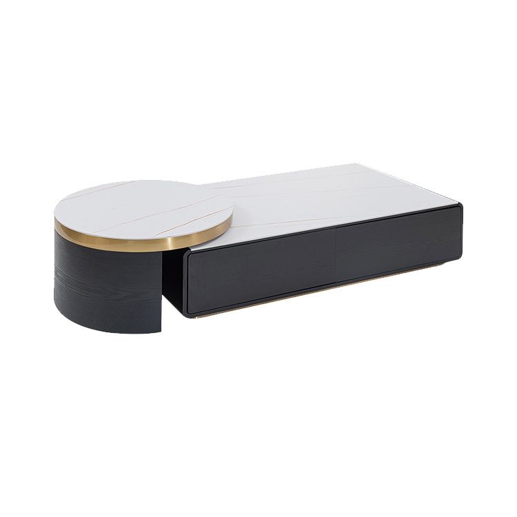 White Block Slate Rectangular Coffee Cocktail Table with Storage