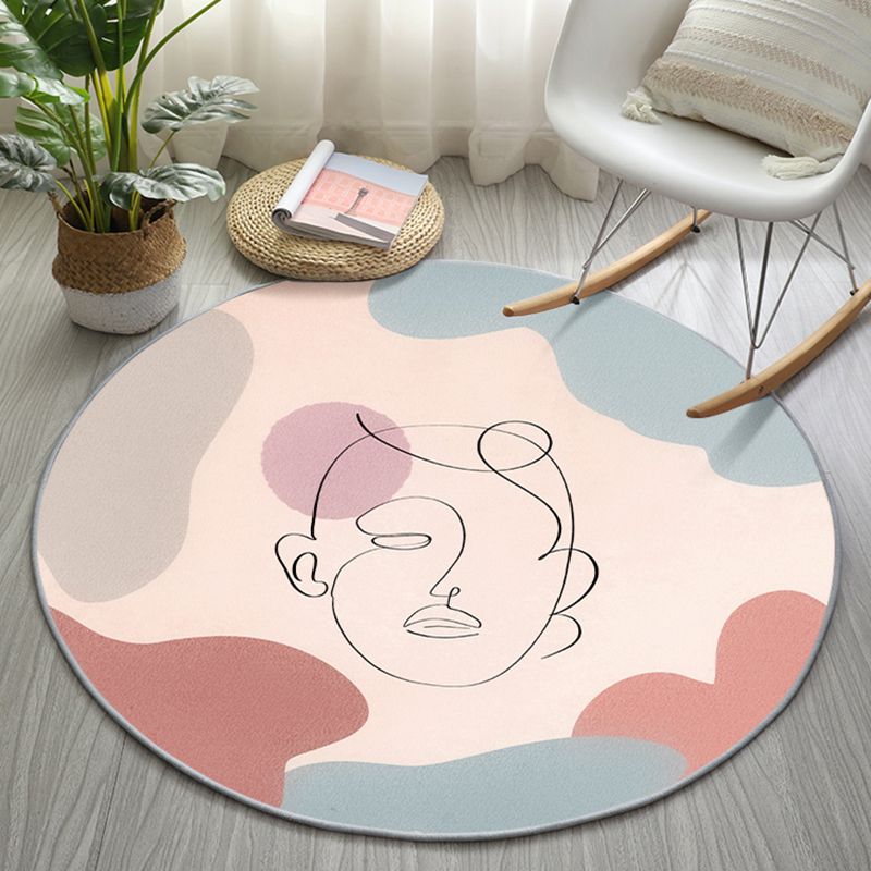 Round Light Color Abstract Lines Print Rug Polyester Modern Anti-Slip Backing Indoor Rug for Living Room
