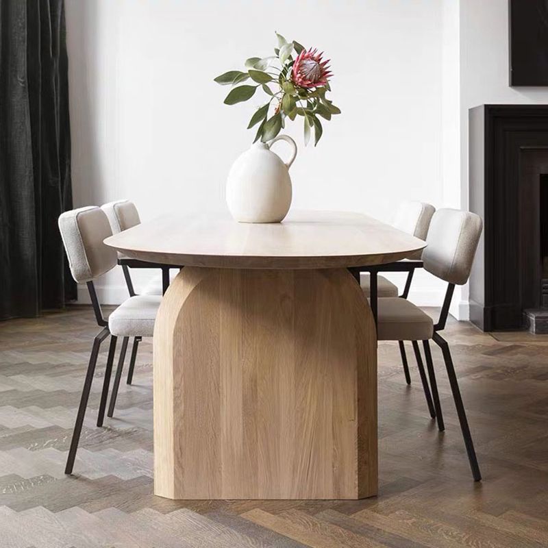 Table de bois massif en pin ovale table à manger moderne avec double piédestal pour restaurant