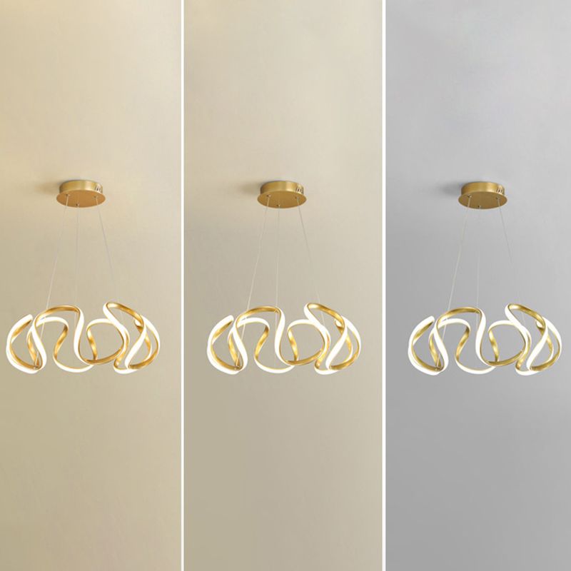 Adjustable Hanging Cord Chandelier Light Modern Simplicity Symmetrical Curves Metal Ceiling Pendant for Restaurant