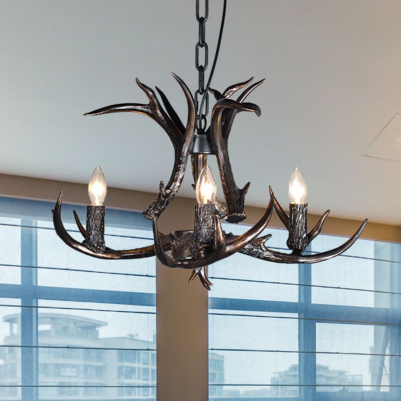 3/5/6 Heads Resin Chandelier Vintage Style Black Candelabra Living Room Pendant Light with Adjustable Chain