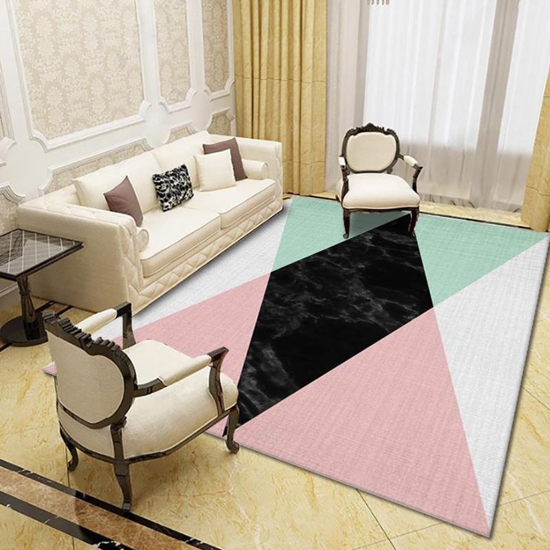 Modern Living Room Rug Multi Colored Geo Print Carpet Polypropylene Anti-Slip Pet Friendly Indoor Rug