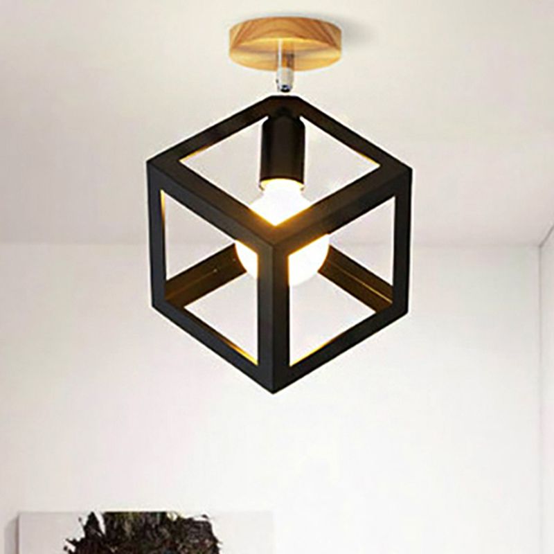 Rotatable 1 Bulb Square/Pyramid Ceiling Mount Light Modern Stylish Metallic Black/White Ceiling Lamp for Foyer Stair