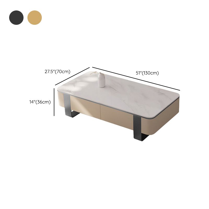 Rectangle Single Coffee Table 2Legs Slate Coffee Table with 4 Drawers