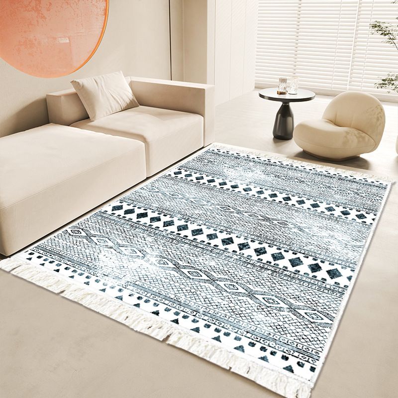 Bohemian Tribal Pattern Carpet Polyester Fringe Rug Washable Indoor Rug for Living Room