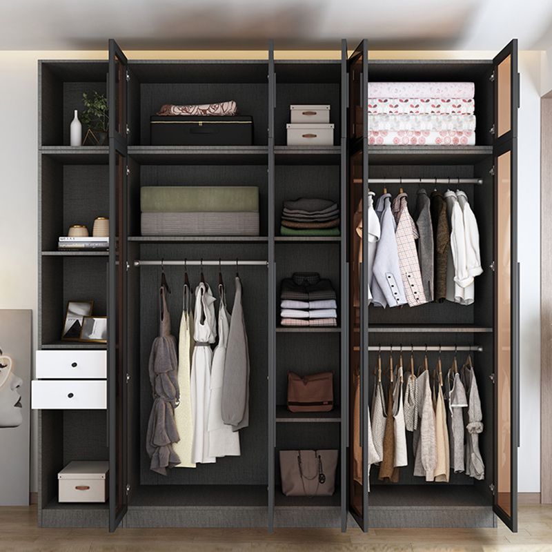 Contemporary Style Wardrobe Gray Colour Wood Wardrobe Closet with Shelves