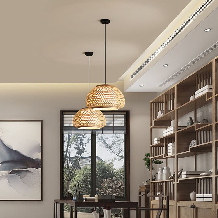 Globe Anhänger Hängende Lampe mit Rattan Shade Asia Style 1 leichte Hängedecke Laterne in Beige