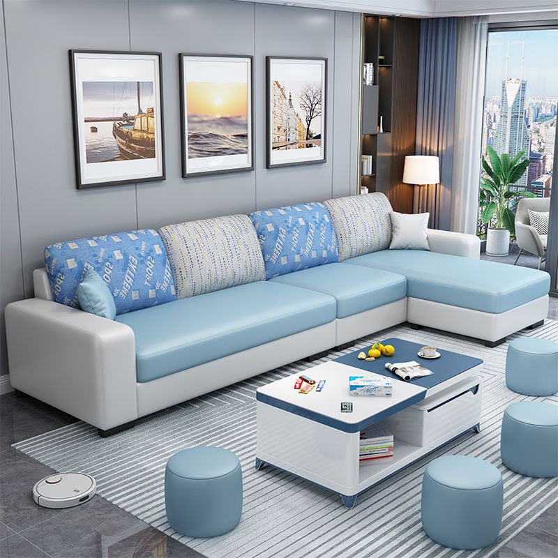 Scandinavian Faux Leather Sectional with Square Arm for Four People
