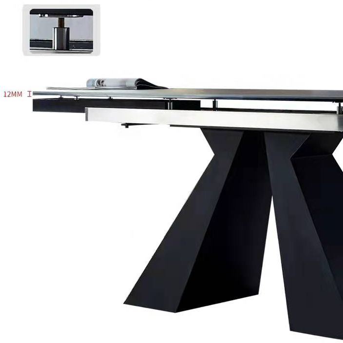 Modern Gray Dining Table Rectangle Sintered Stone Dining Table with Black Frame