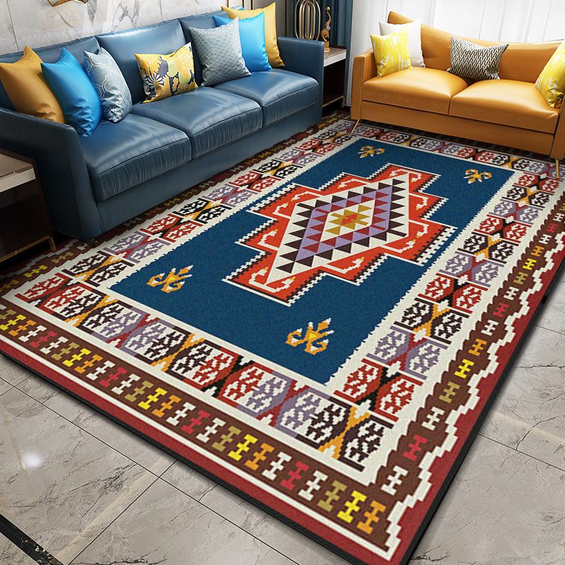 Glam Symmetry Print Rug Multi Color Moroccan Carpet Polypropylene Stain Resistant Pet Friendly Anti-Slip Backing Rug for Decor