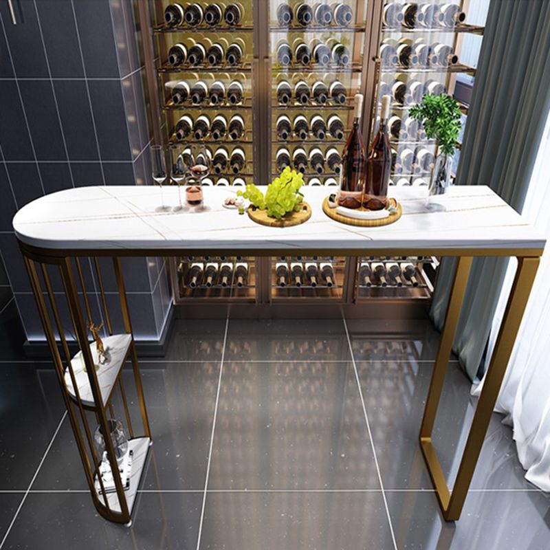 Industrial Free Form Bar Height Table Metal and Stone Bar Table with Double Pedestal