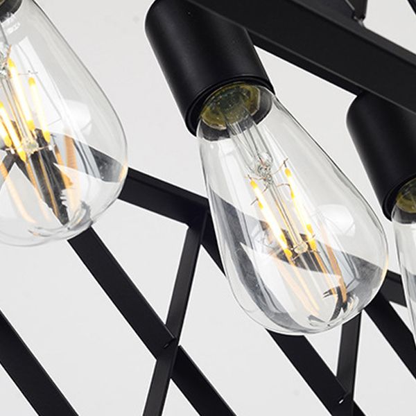 Rectangular Shape Pendant Light Modern Style Metal 4/6 Lights Hanging Lamp in Black
