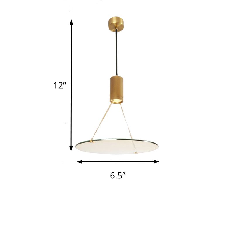 Simplicity Cylinder Hanging Ceiling Light Brass LED Dining Room Drop Pendant in Warm/Natural Light with Tempered Glass Disc
