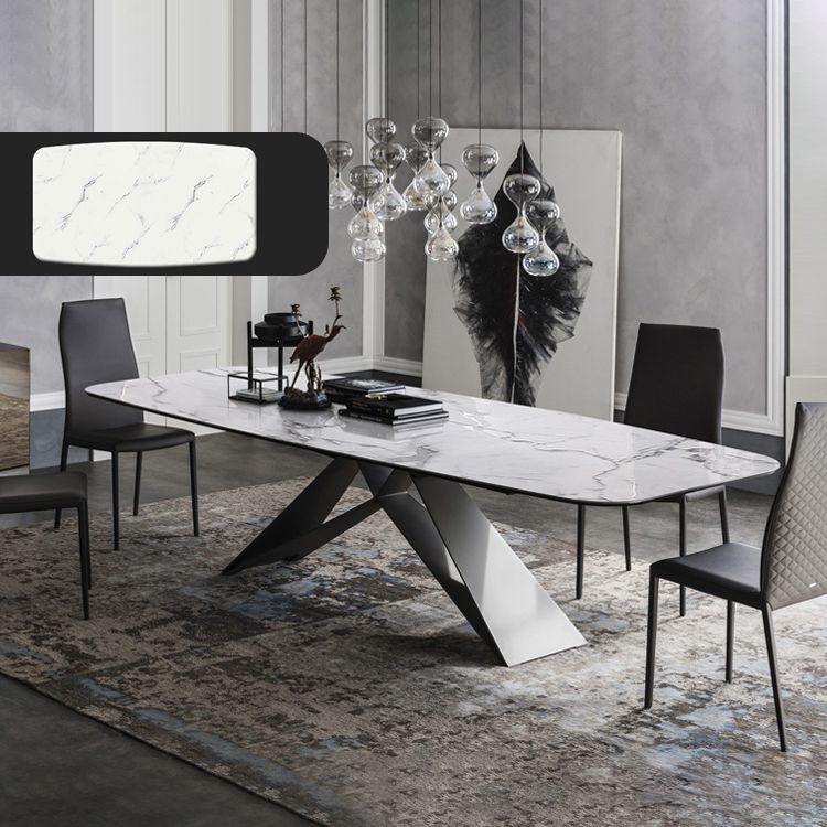 Rectangle Dining Table Industrial Stone Top Dining Table with Stainless Steel Base