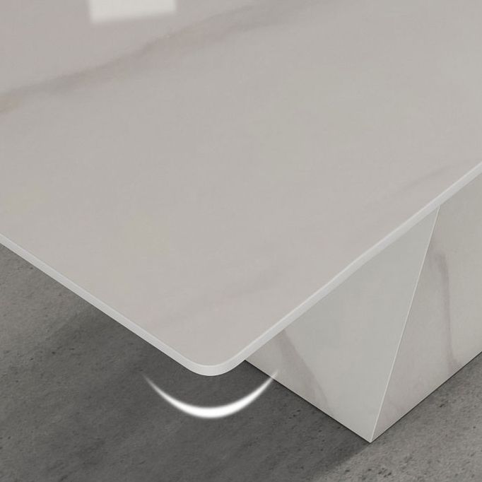 Modern Style Sintered Stone Dining Set with White Rectangle Shape Table and Double Pedestal Base