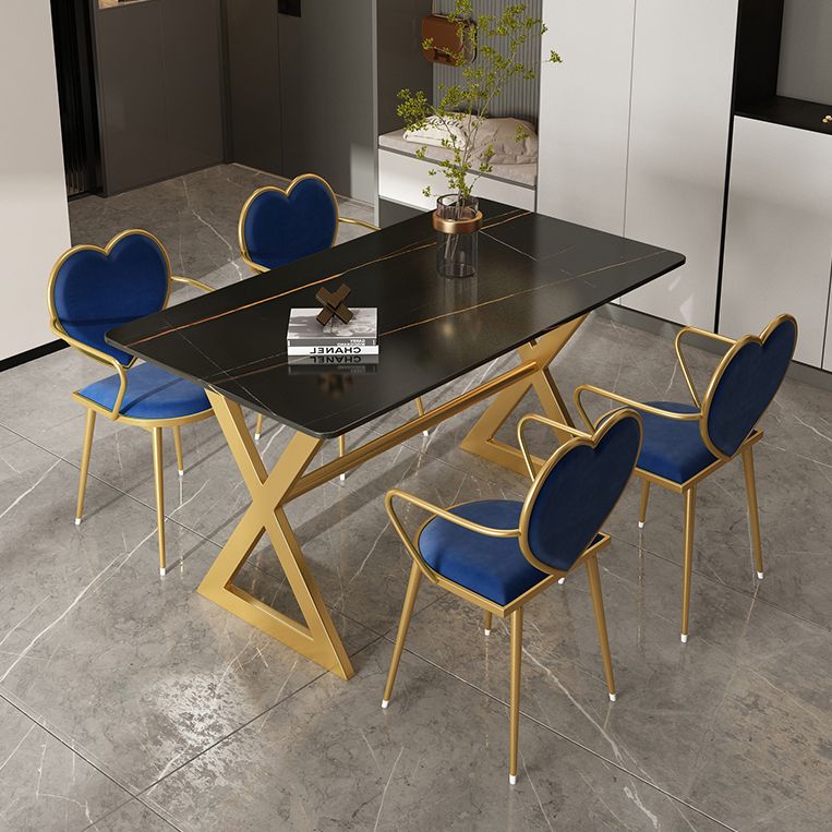 Mesa de comedor rectangular de lujo tradicional de metal Mesa de piedra sinterizada con caballete