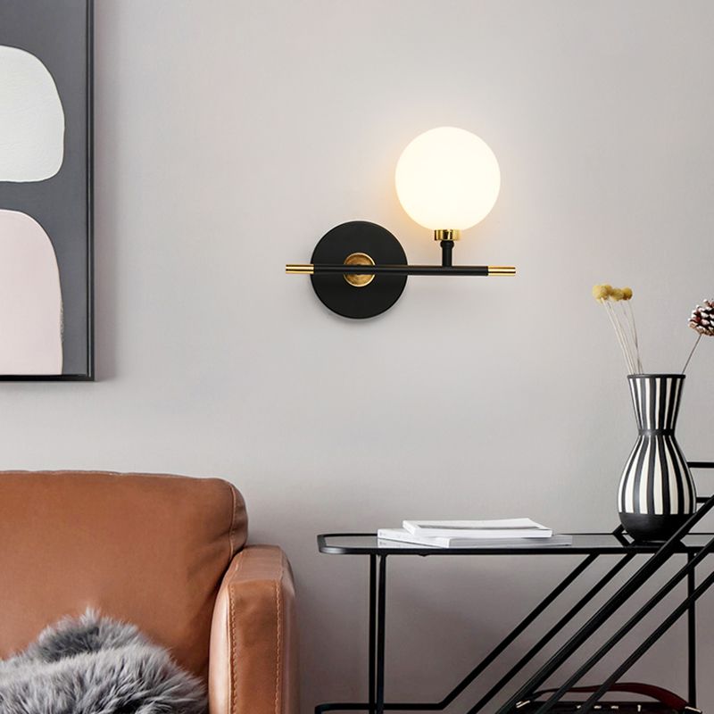 Black Gold Wall Mount Lamp 1-Light Modern Spherical with Glass Shade for Bedroom