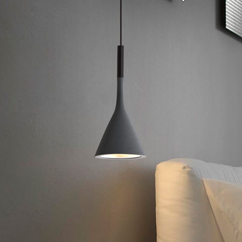 1 hoofdhangende hanglamp met trechterschaduw aluminium en beton industrieel bedplafondlamp in zwart/grijs