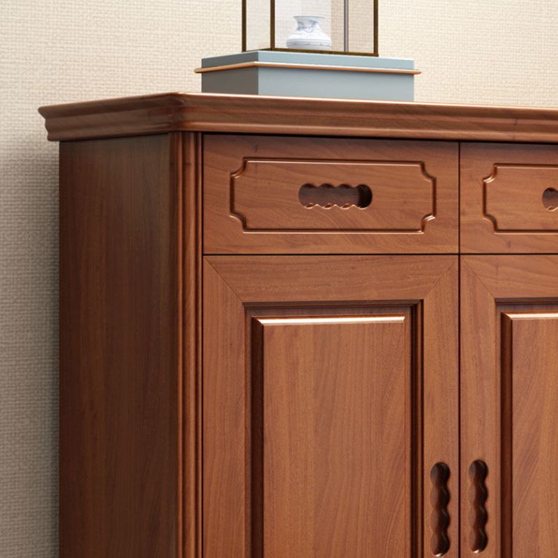 Mid-Century Modern Accent Cabinet Rectangle Solid Wood Grooves With Doors Cabinet