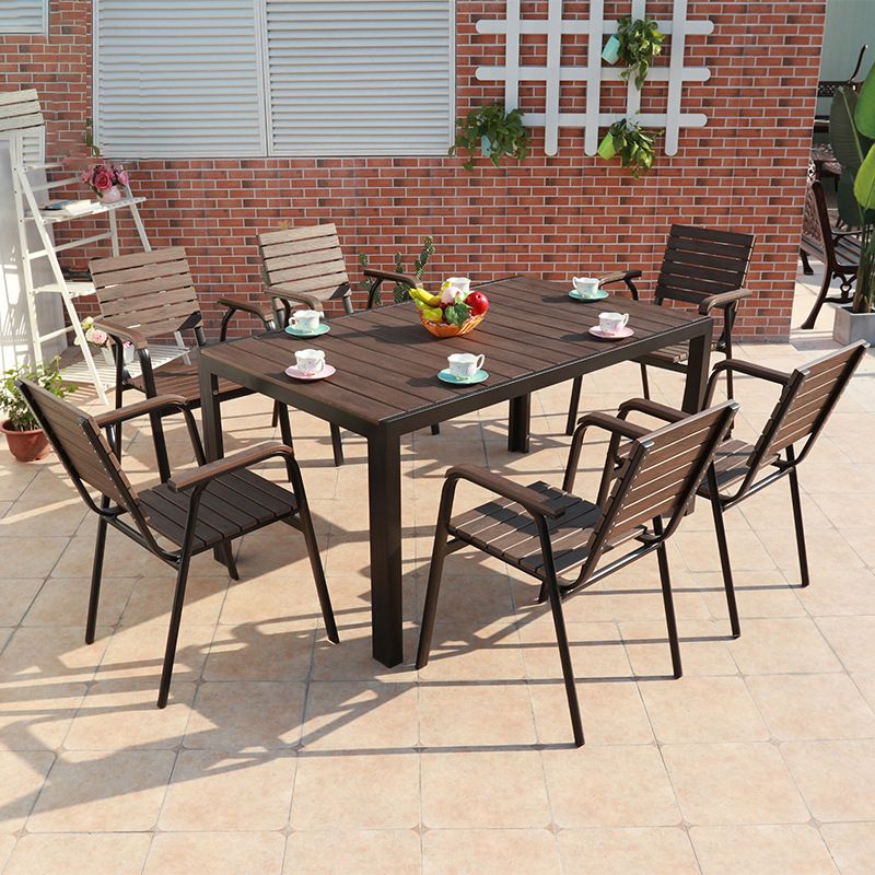 1/5/7 Pcs Faux Wood Dining Table Set Industrial Outdoor Dining Set