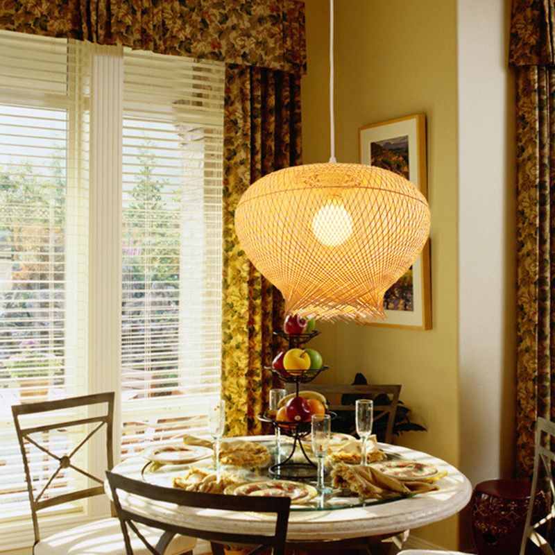Moderna iluminación colgante en forma de nido bambú 1 comedor ligero luz de techo colgante en beige
