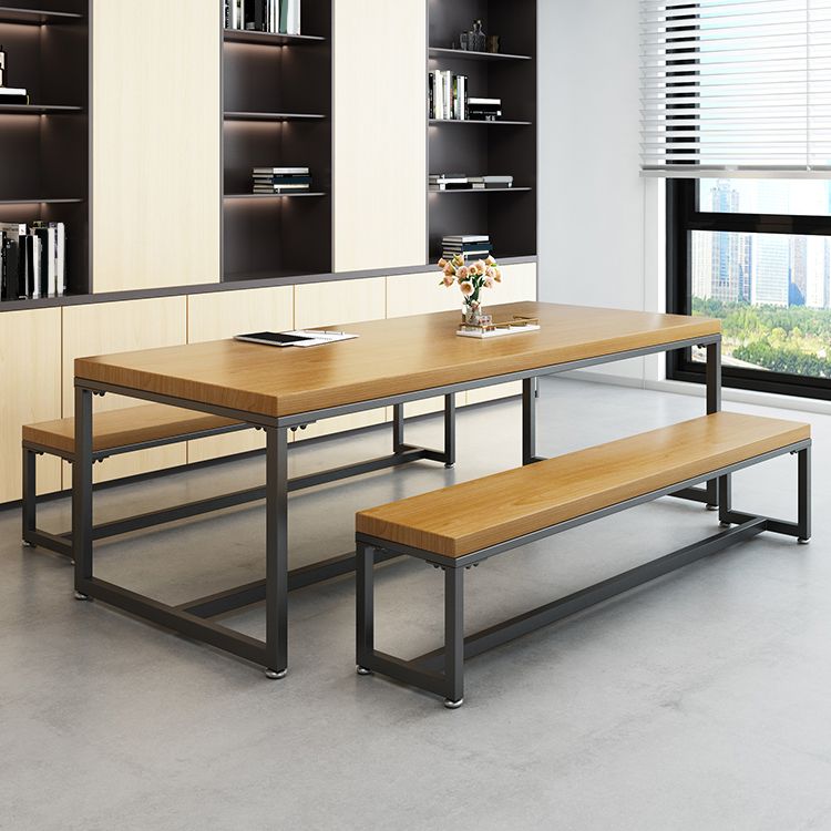 Rectangle Trestle Base Industrial Dining Table Solid Wood Fixed Table