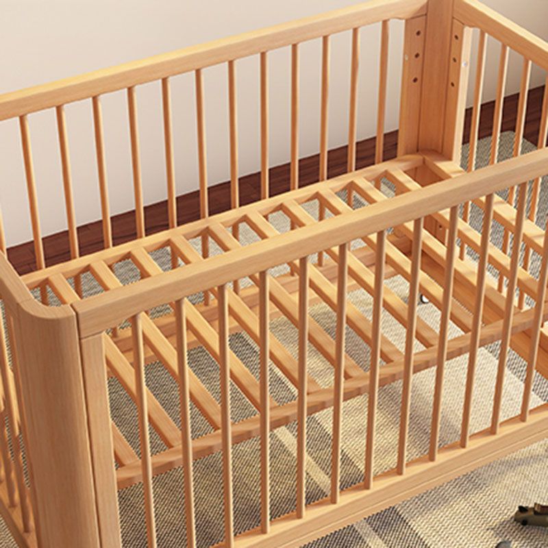 Scandinavian Wood Baby Crib Beech Light Wood Nursery Crib with Casters
