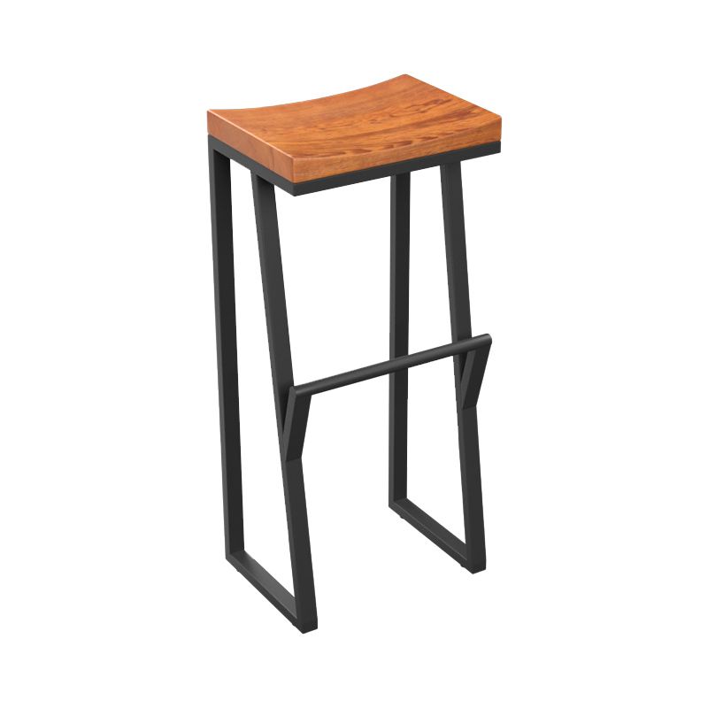 Industrial Wood Top Barstool Iron Sled Pedestal Bar Stool for Indoor