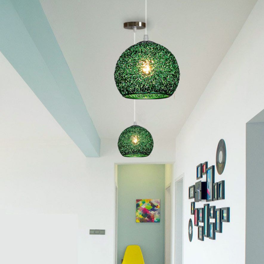 Aluminum Wire Spherical Pendant Macaron Style 1-Light Suspended Lighting Fixture