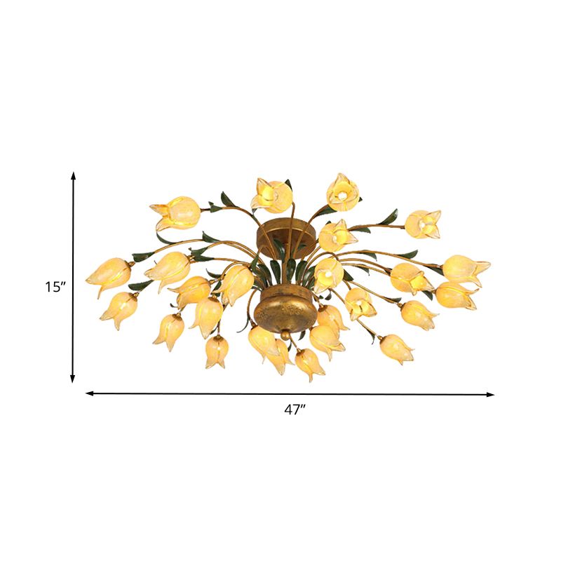 Amerikanische Blumendecke Leuchte 25 Lampen Metall -LED -Halbmontagebeleuchtung in Messing für Wohnzimmer