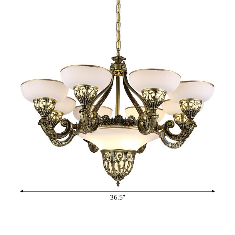 Ivory Glass Bowl/Bell Ceiling Hang Lamp Vintage 11 Lights Bedroom Chandelier Lighting