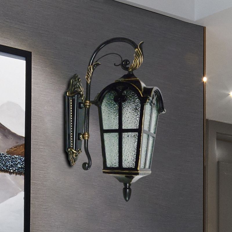 1 Light Wall Sconce Farmhouse Curving Arm Metallic Wall Lamp Fixture in Black with Water Glass Shade