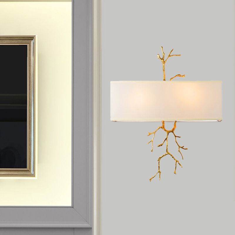 Black/White 2 Lights Wall Mounted Lighting Traditional-Style Fabric Rectangle Sconce Light