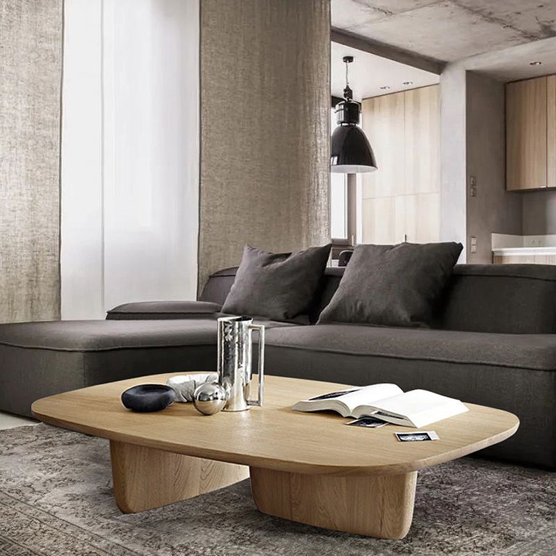 17"H Contemporary Coffee Table Black Solid Wood Coffee Cocktail Table