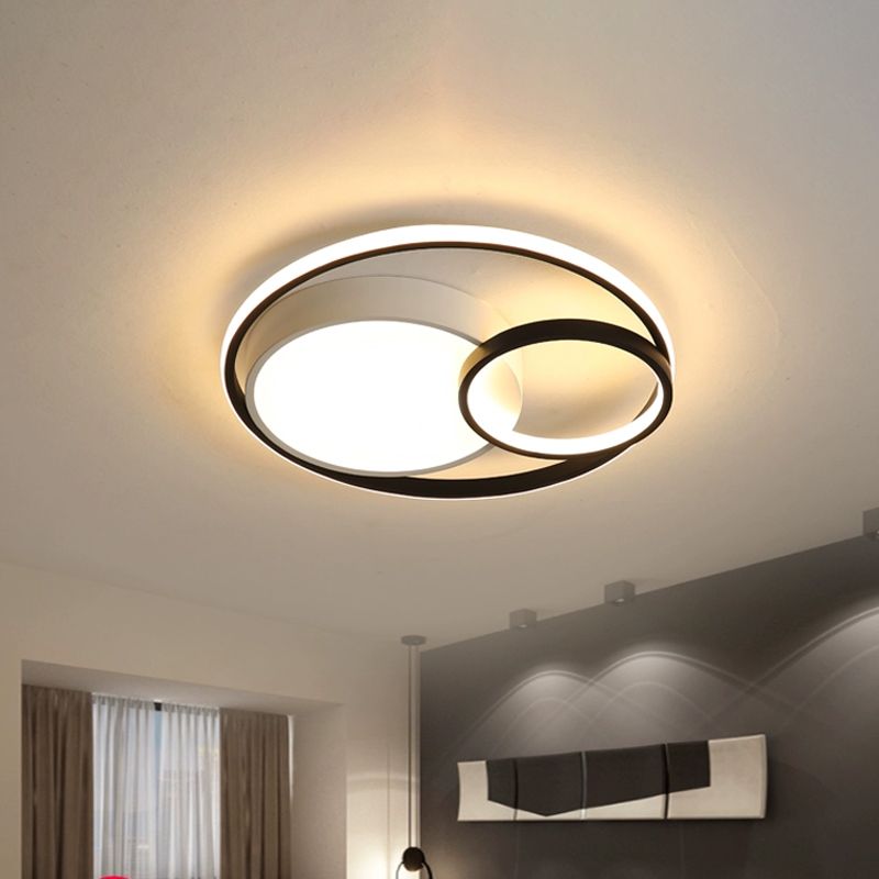16"/19"/23.5" Dia Minimal LED Flush Light Black/White Circular Flush Mount Ceiling Lighting with Acrylic Shade