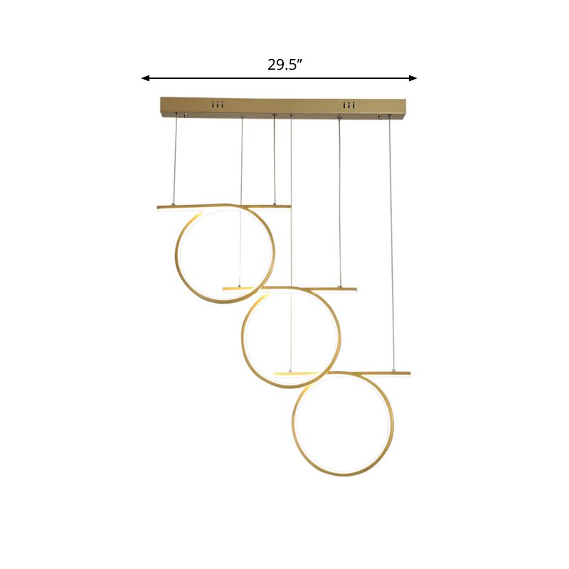 Gold 3 Rings Hanging Light Contemporary LED Metallic Suspension Lighting for Dining Table