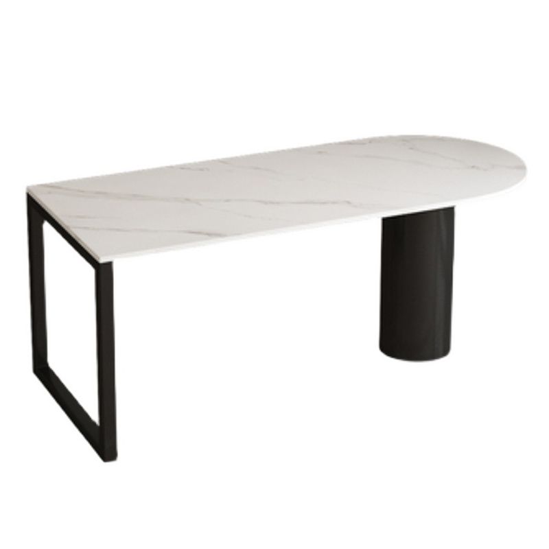 Round Stone Dining Table Modern Black-white Solid Wood Furniture with Double Pedestal