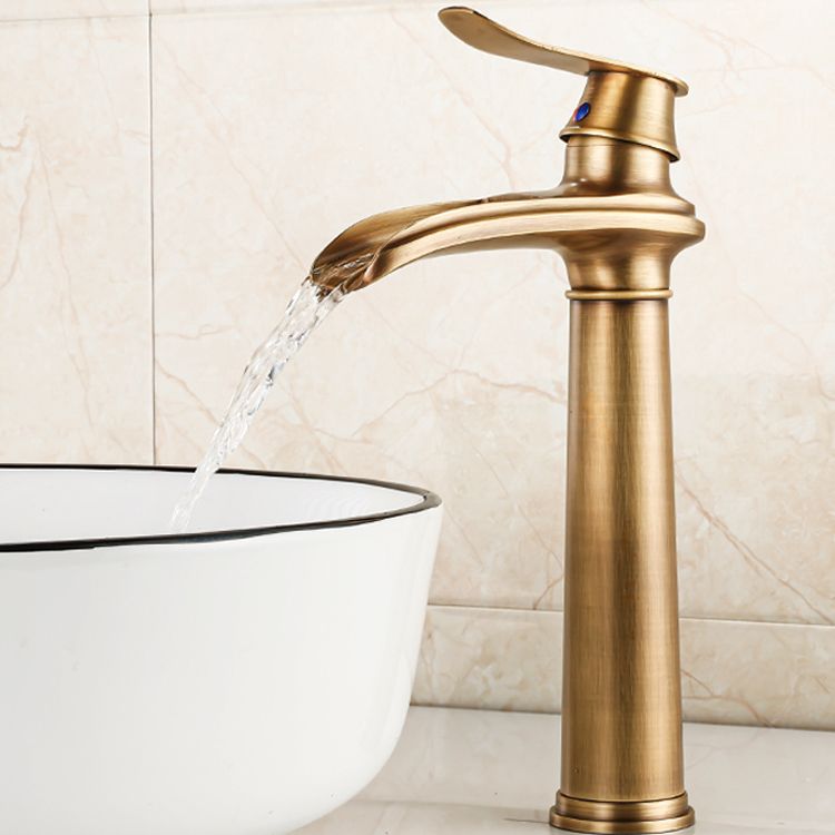 Vessel Faucet Waterfall Spout Traditional Circular Lever Handle Vanity Sink Faucet