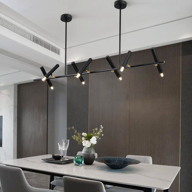 Black Linear LED Island Chandelier Lights Metal New Modern Hanging Lamp for Dining Room