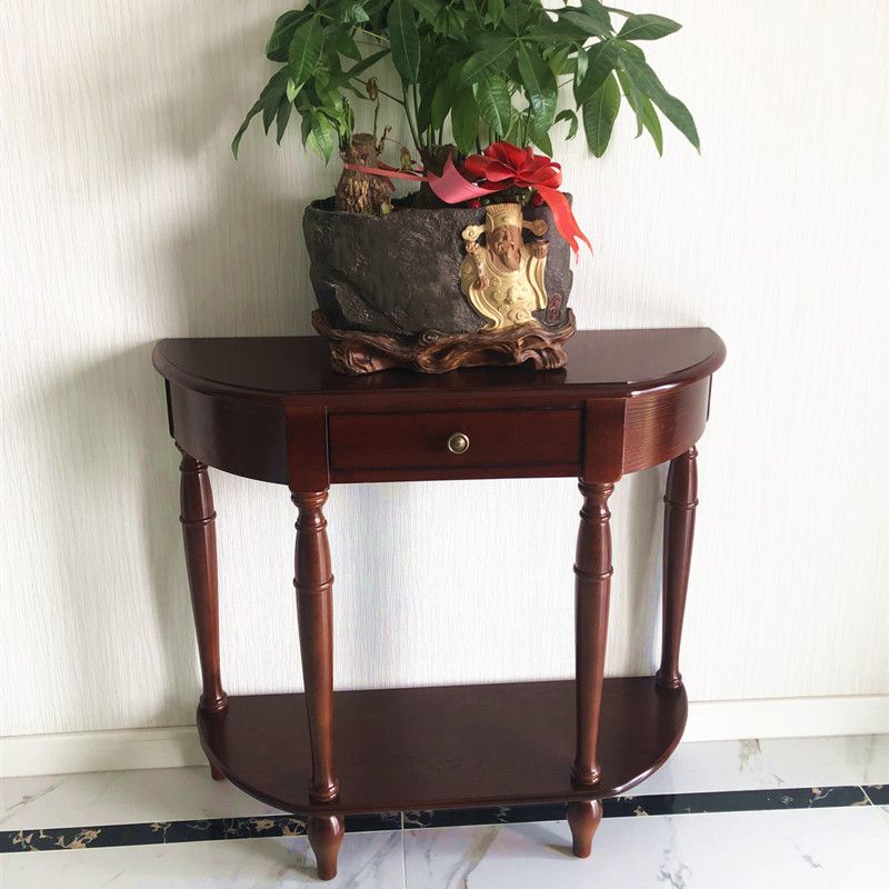 Mid-Century Modern Sofa Table Half Moon Floor Shelf Dark Brown Console Table