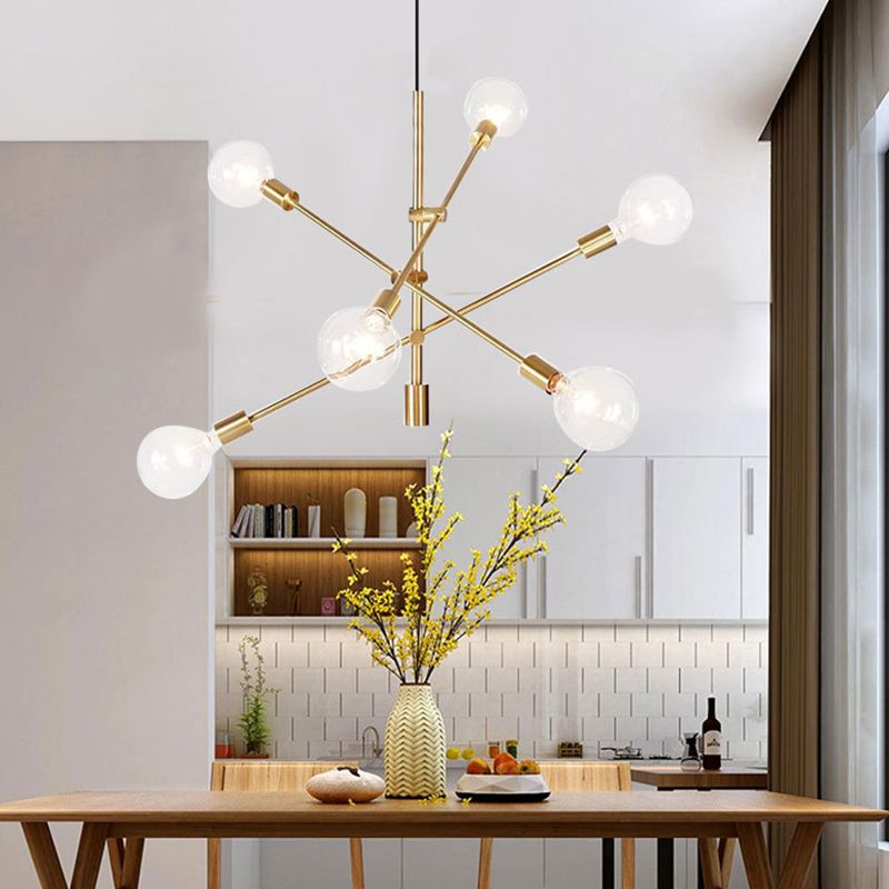 Modern Linear 6-Light Ceiling Light Modernism Rotatable With Orb Glass Shade