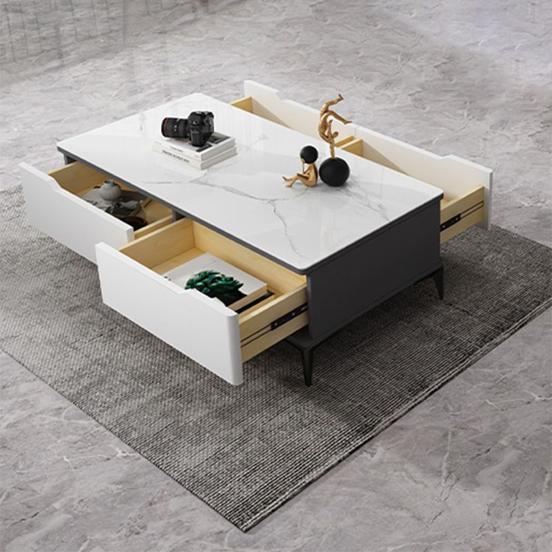 4 Legs Cocktail Table Rectangle Stone Single Coffee Table with Drawer