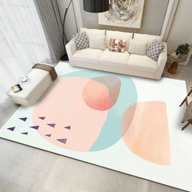 Pink Nordic Rug Polyester Color Block Rug Non-Slip Backing Rug for Home Decoration