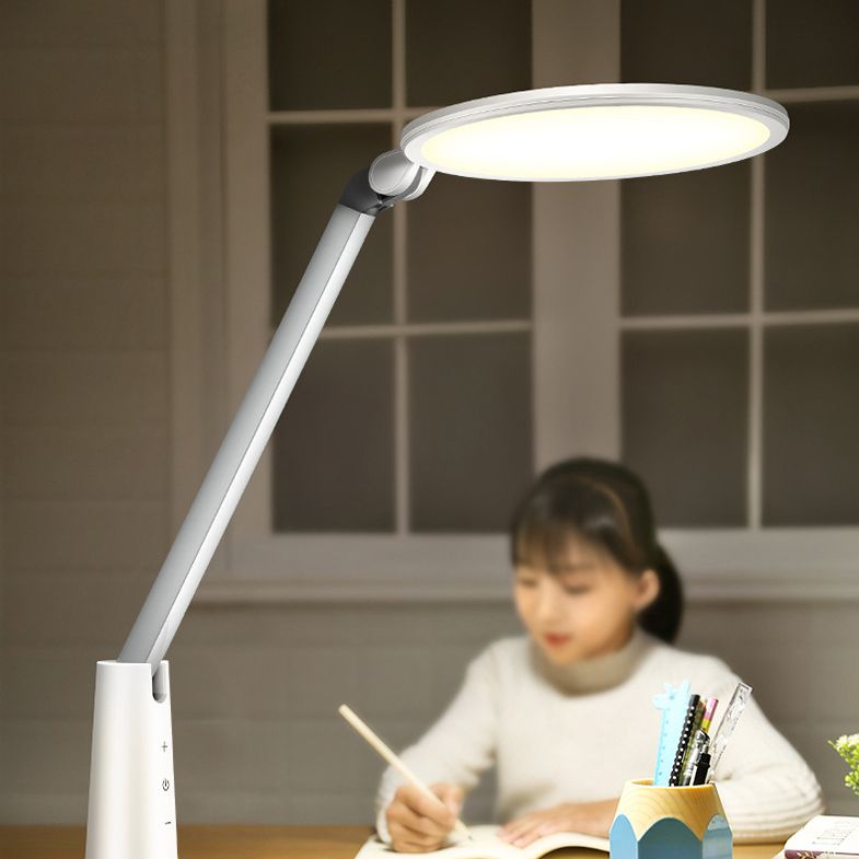 White Circular Rechargeable Desk Lamp Minimalist LED Plastic Reading Book Light for Bedroom