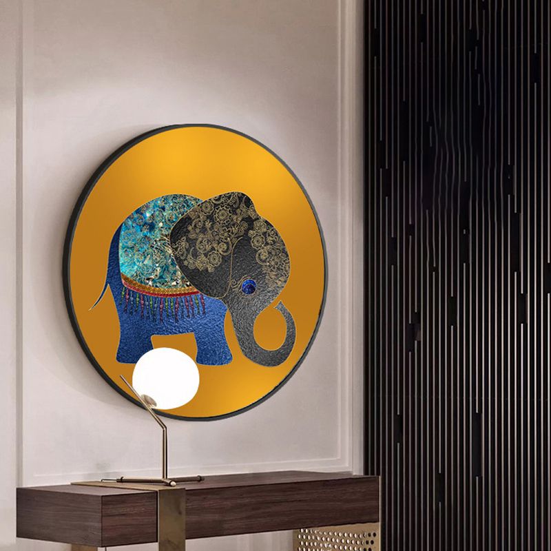 Elephant Wall Art Decor Textured Asian Style for Dining Room Wrapped Canvas